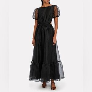 STAUD Penelope Black Sheer Puff-Sleeve Tiered Maxi Dress XS